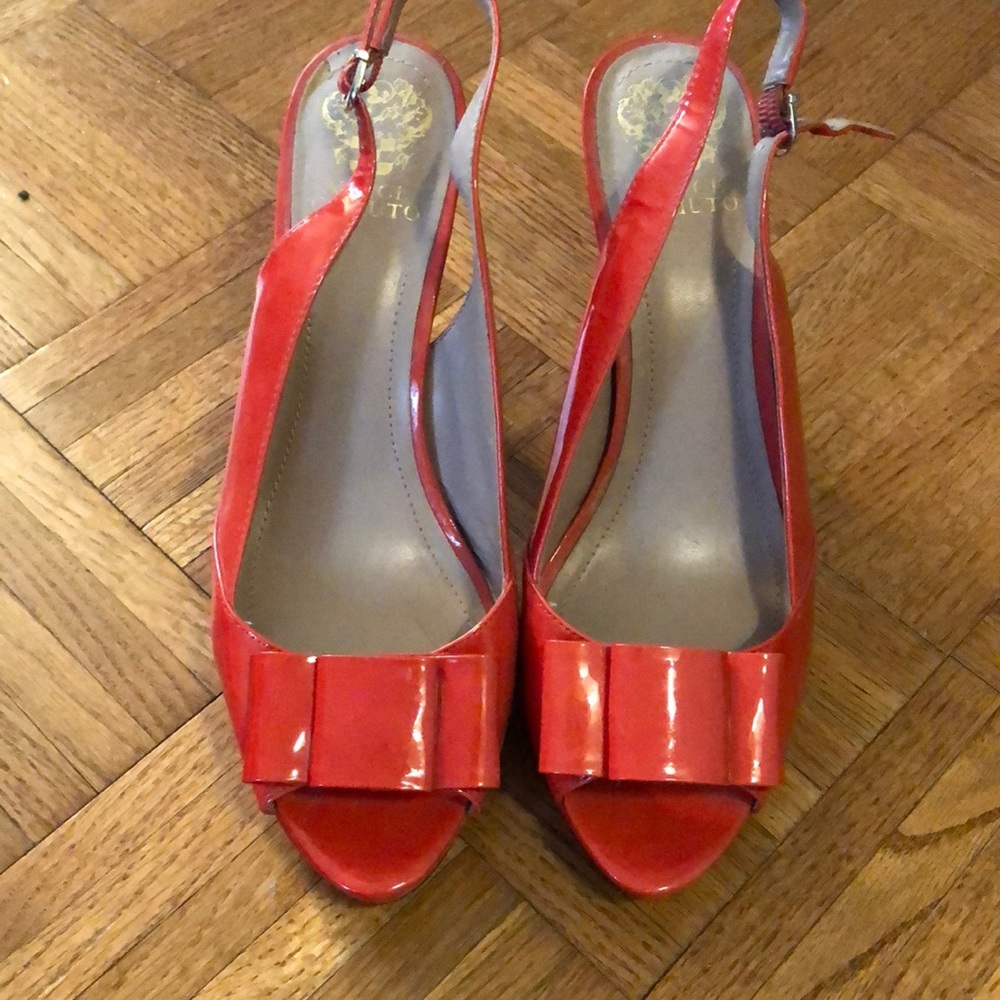 Vince Camuto Red Patent Peep-Toe Heels